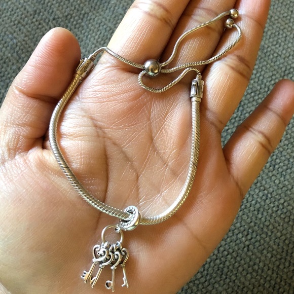 Authentic Pandora Snake Bracelet with Love Charms